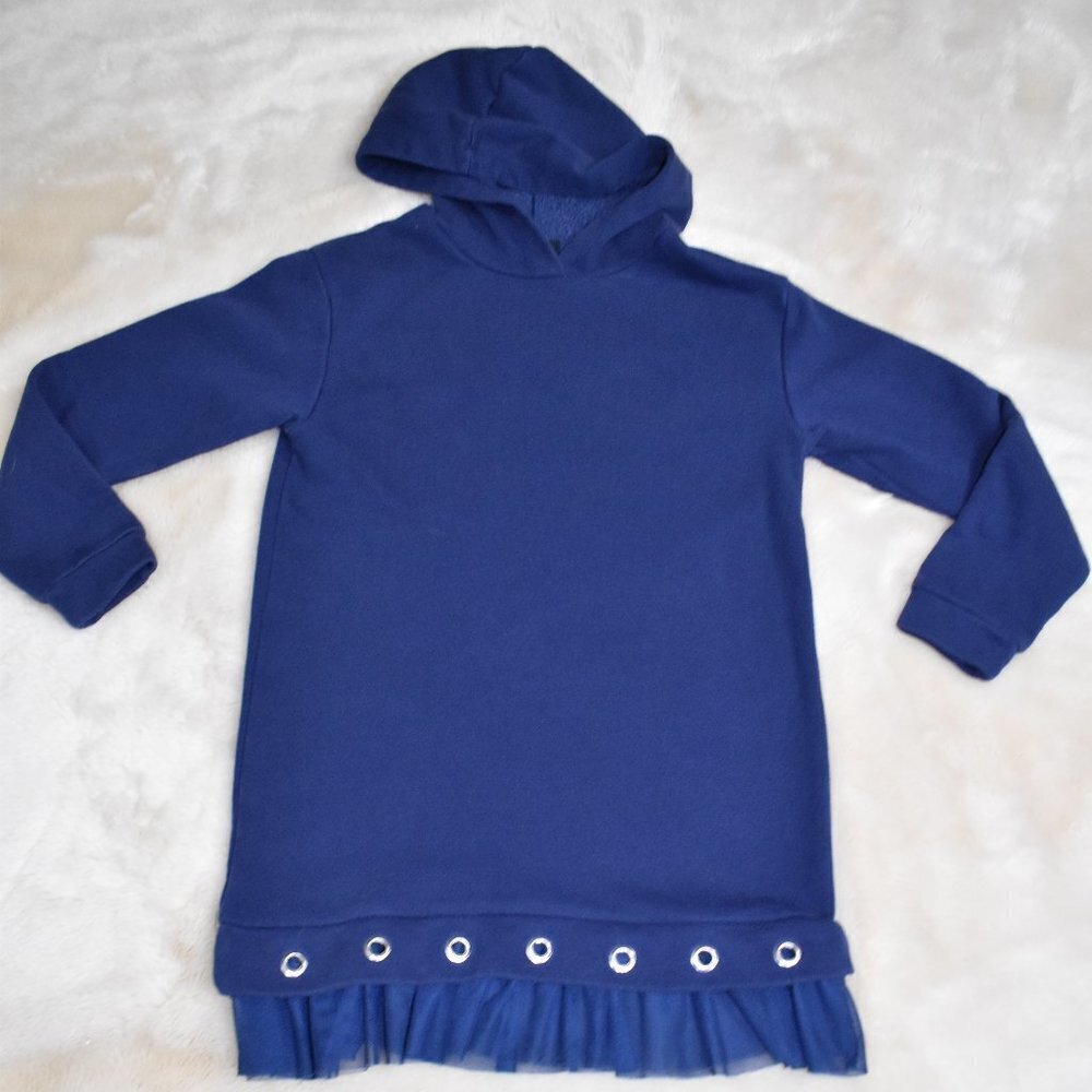 Girls Hooded Sweatshirt Dress Size Small 7/8 Navy Blue Long Sleeve